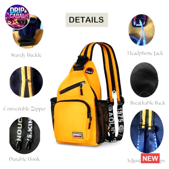 Waterproof Nylon Crossbody Sling Backpack with Adjustable Straps - Picture 6 of 6